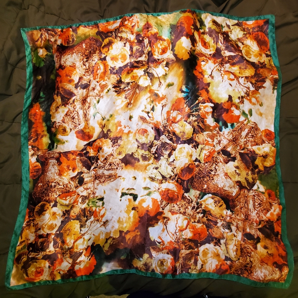 Orange and Green Satin Scarf